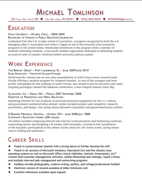 Resume related coursework